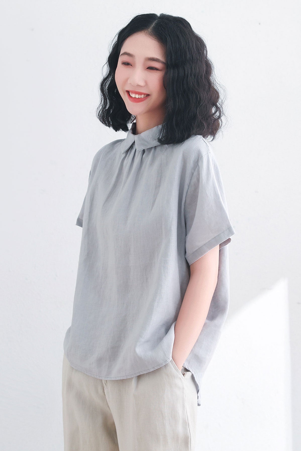 Blue linen tops C2709