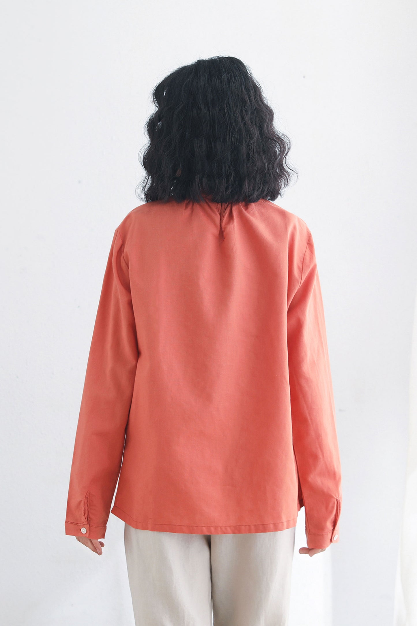Women's Loose Fit Linen Blosues in Orange C2711
