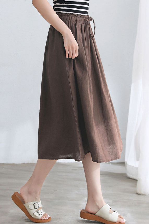 Retro Midi Coffee Linen Skirt C2673 #CK2101725