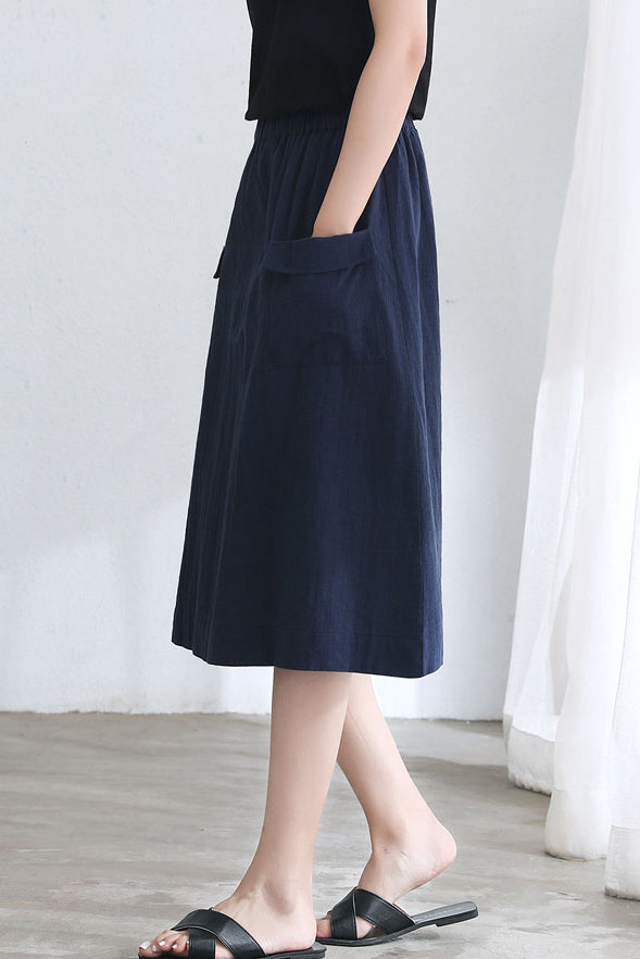 Women Summer Midi Linen Skirt C2671
