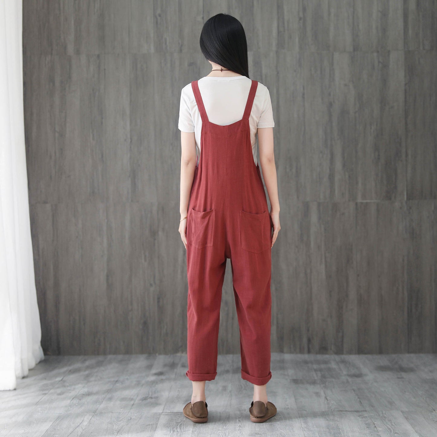 Red Casual Linen Jumpsuits C195901