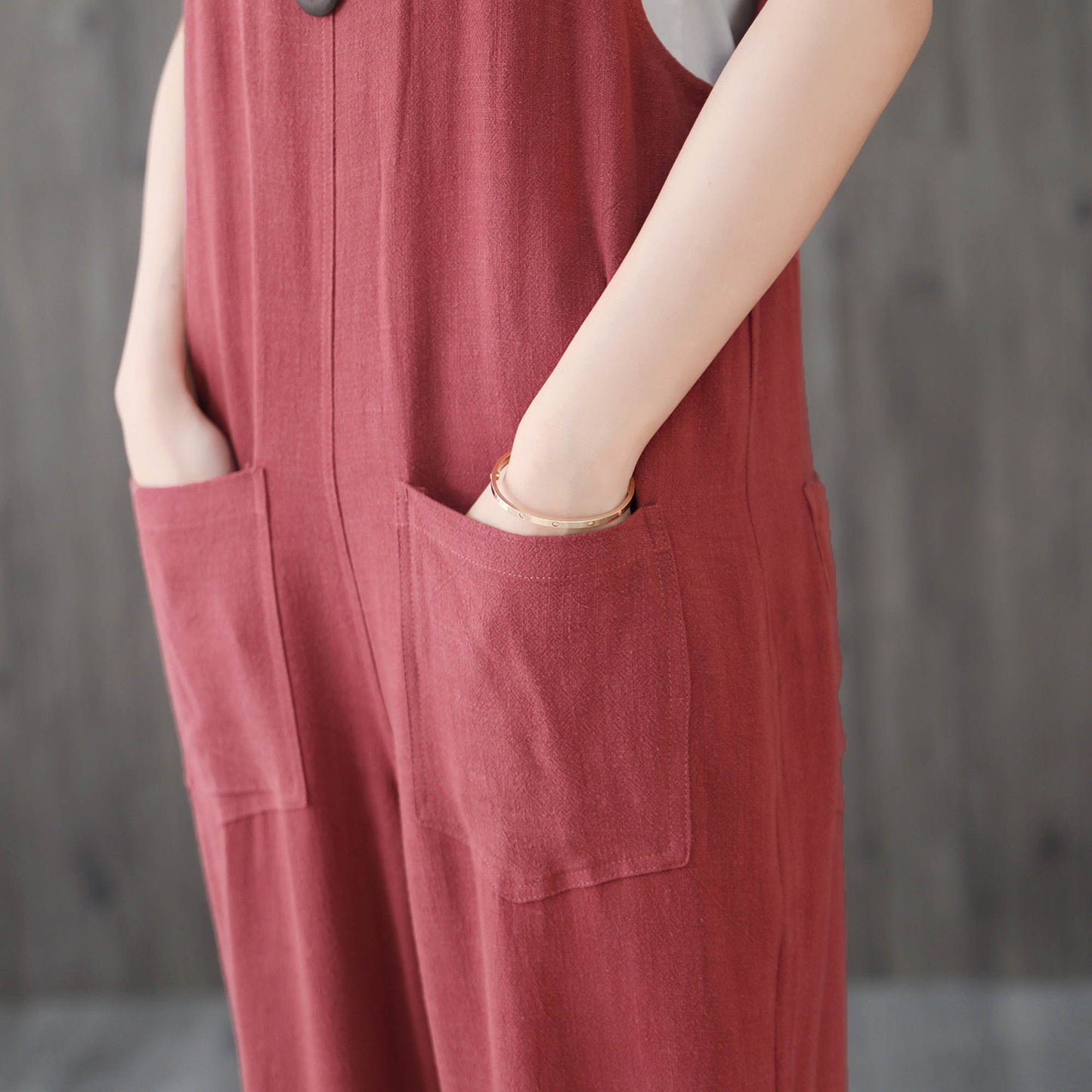 Red Casual Linen Jumpsuits C195901