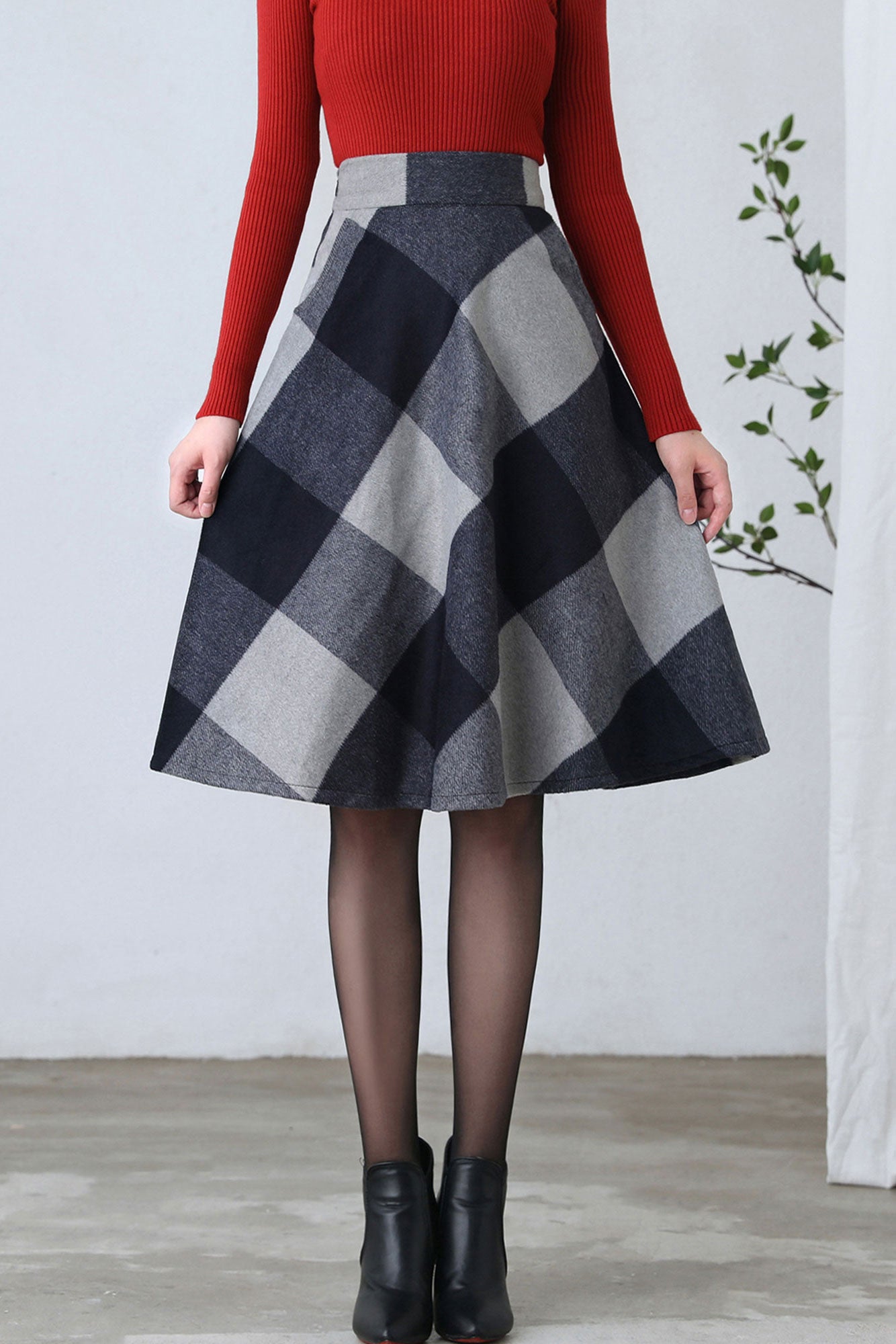 Retro Wool Plaid Skirt Women C2601