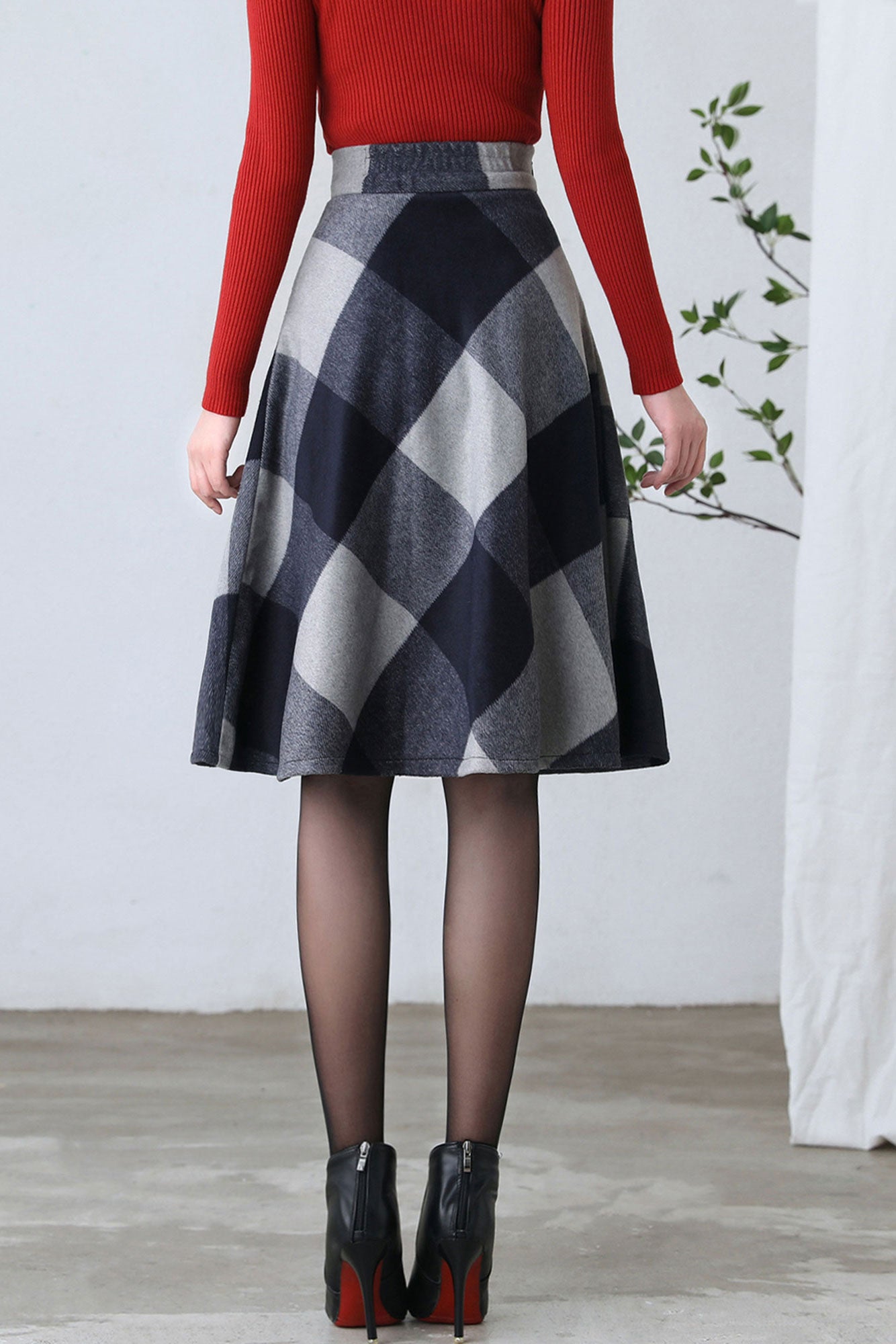Retro Wool Plaid Skirt Women C2601