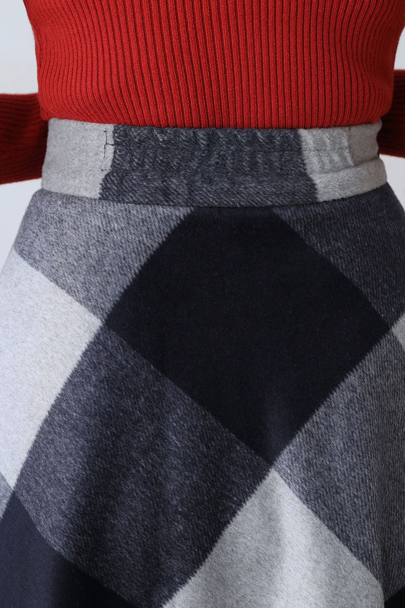 Retro Wool Plaid Skirt Women C2601