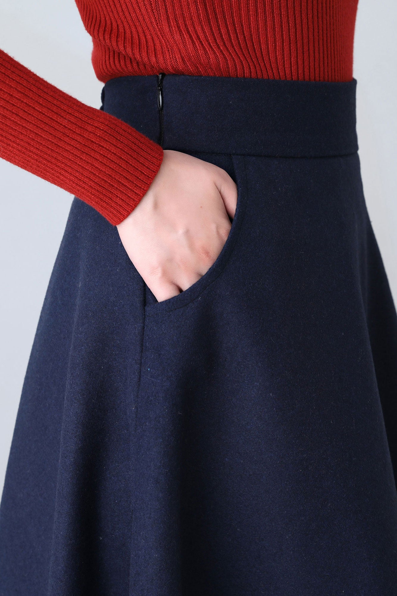 Dark Blue A Line Wool Skirt Women C2602