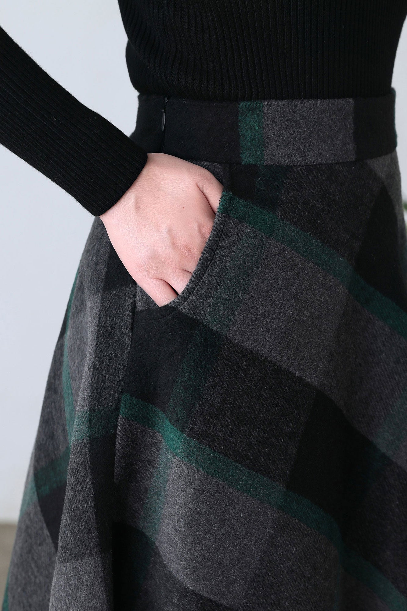 A Line Flared Midi Plaid Skirt Women C2603