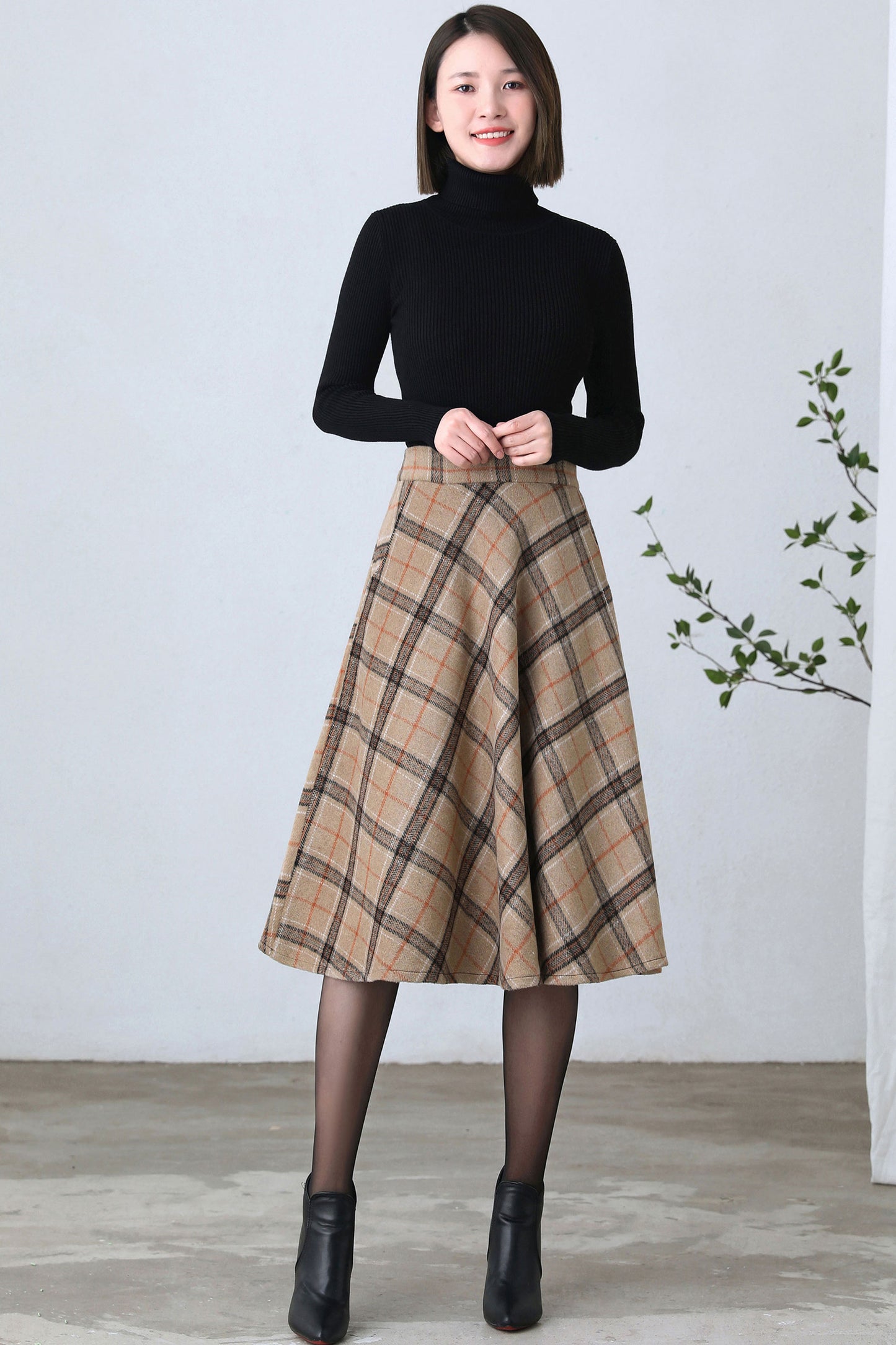 1950s Inspired Midi Wool Plaid Skirt C4356