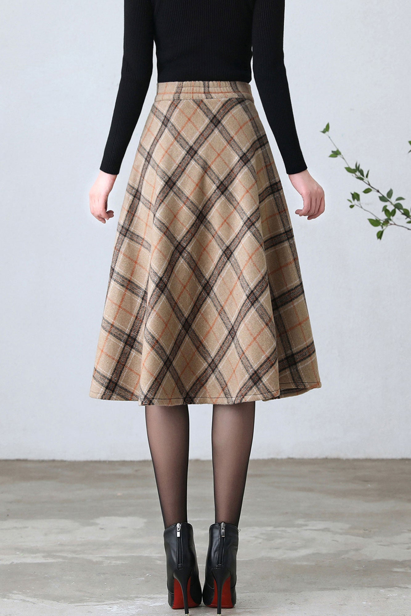 1950s Inspired Midi Wool Plaid Skirt C4356