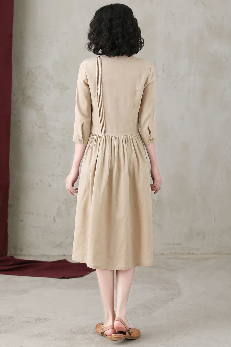 Khaki Women Asymmetrical Linen Maxi Dress C2739#CK2200559