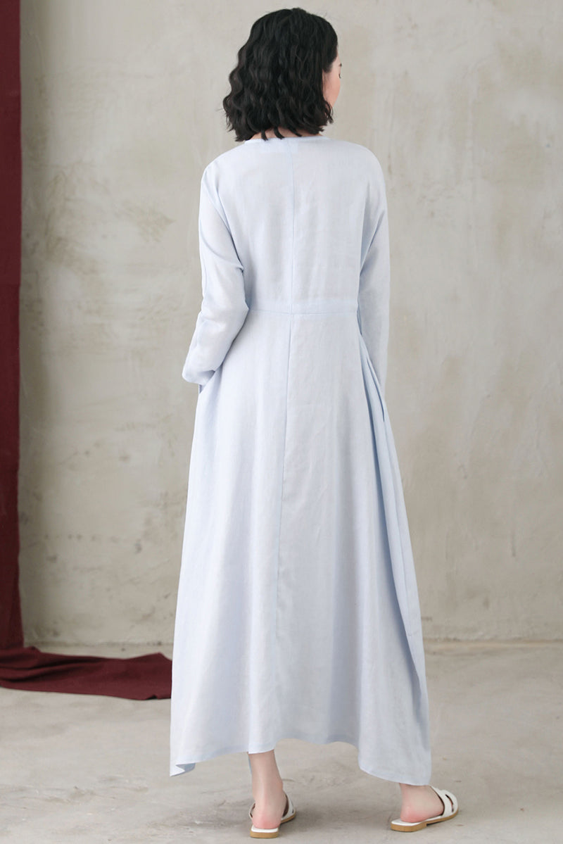 Spring Summer Long Sleeve Casual Maxi Linen Dress C2741#CK2200556