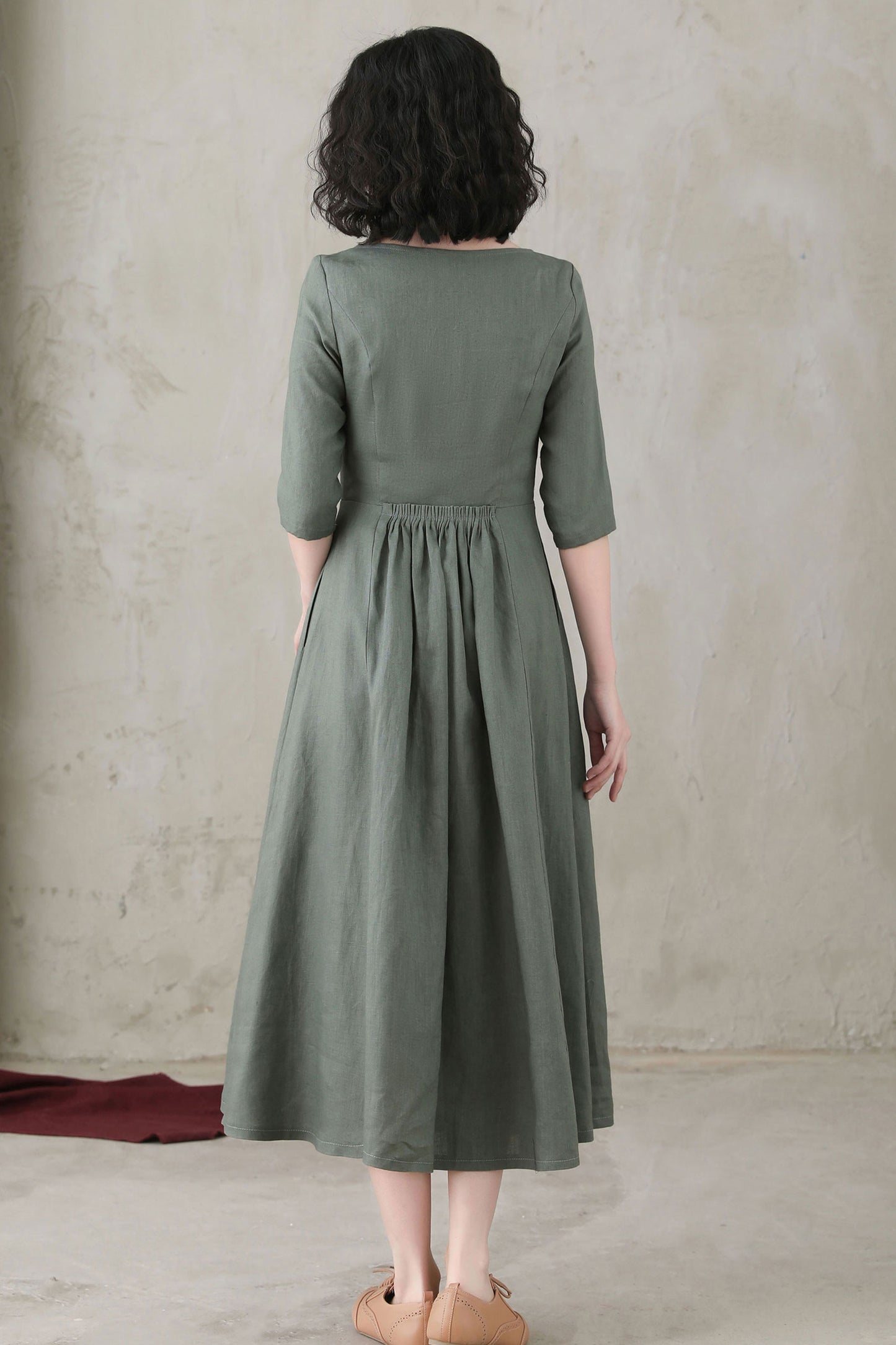 Summer Women Half Sleeve Long Linen Dress C2745#CK2200568