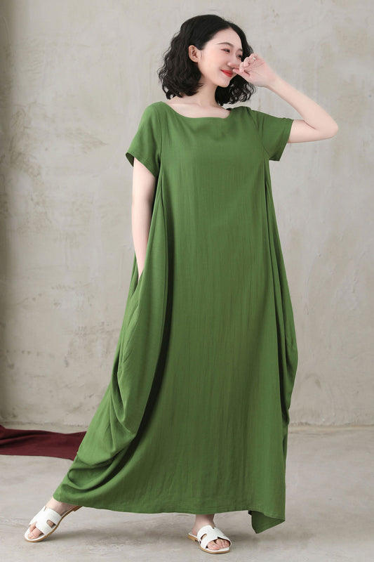 Green Casual Linen Loose-Fit Dress C2746 -Size US2 #CK2200589
