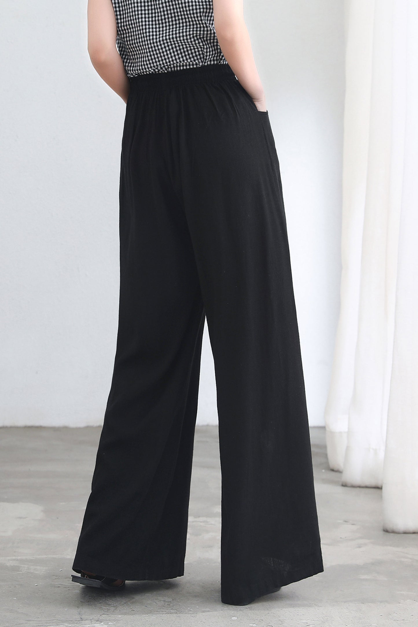 Black Causal Palazzo Linen Pants for Women C2686