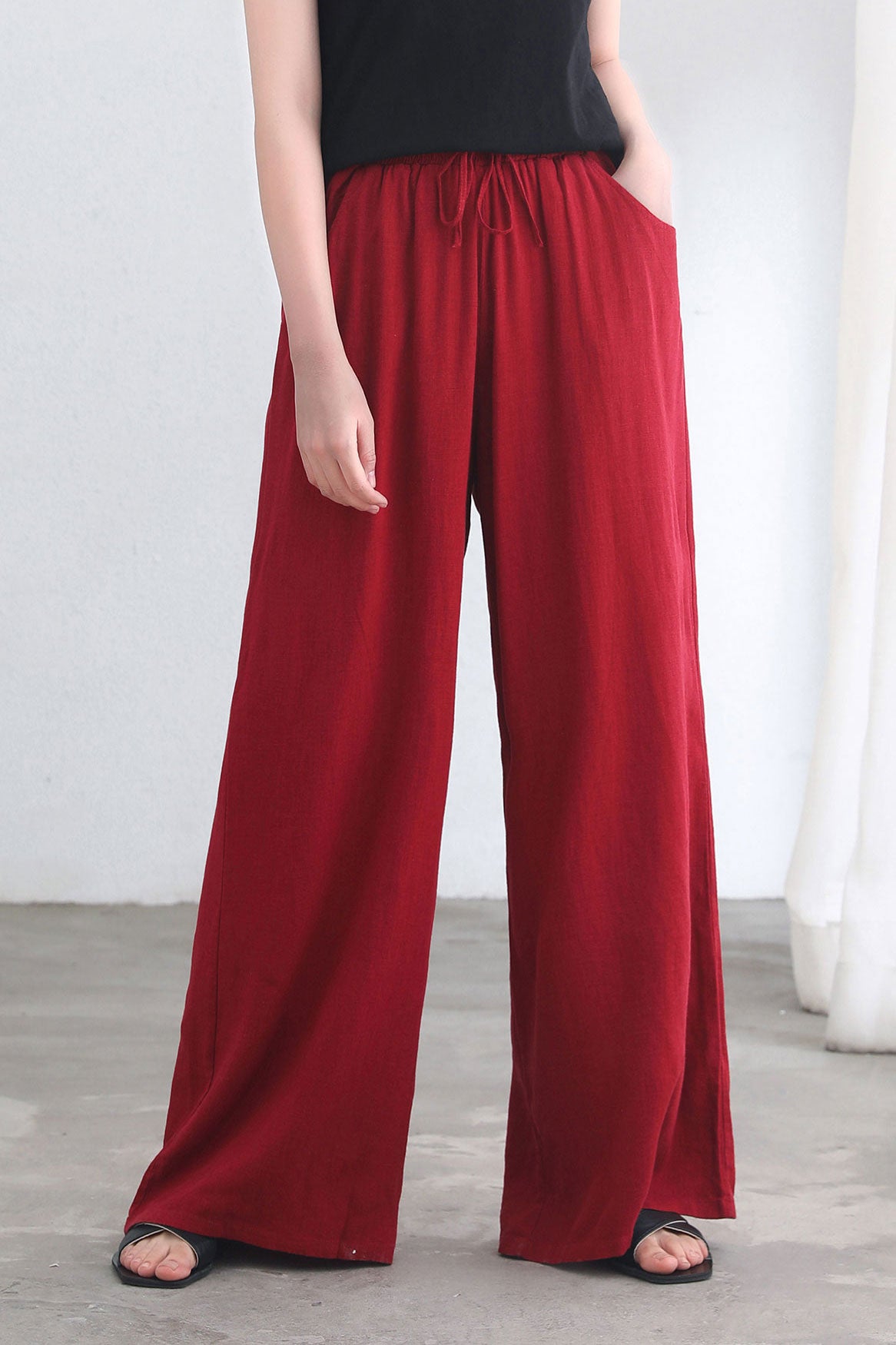 High Waist Long Linen Wide Leg Pants C2687