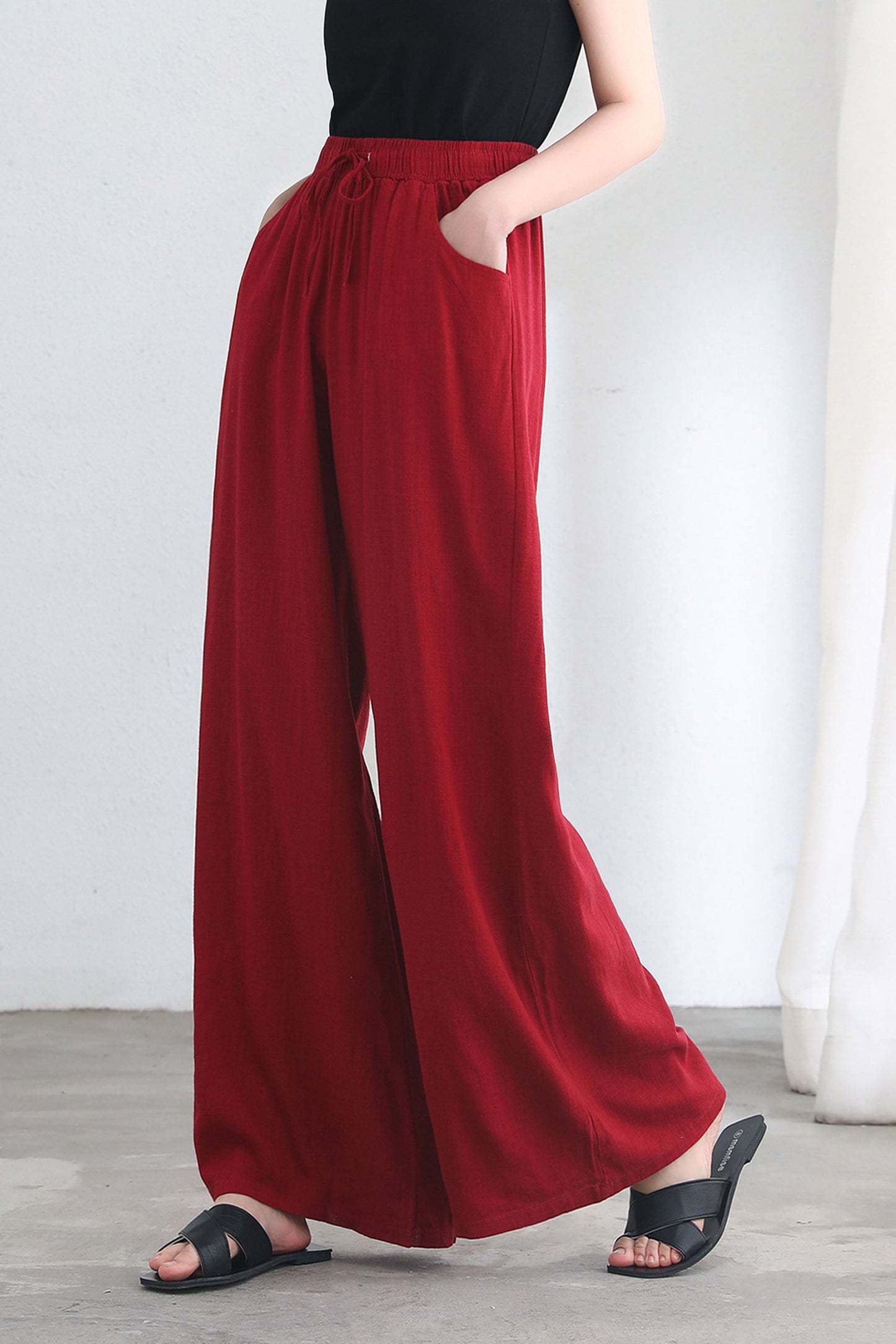 High Waist Long Linen Wide Leg Pants C2687