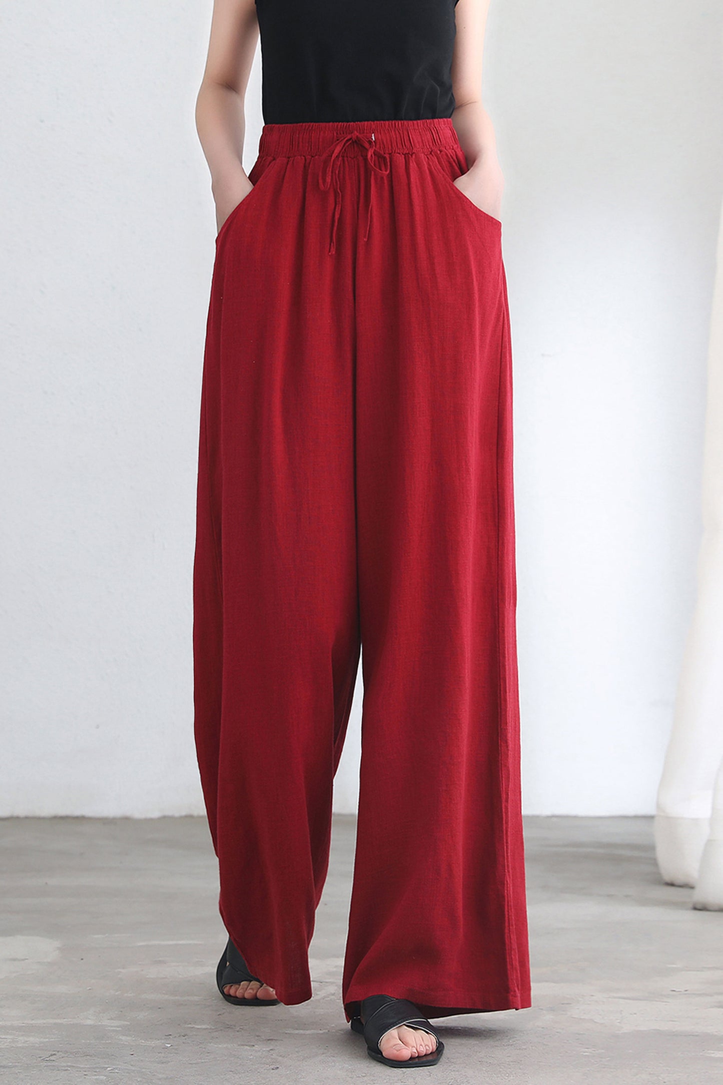 High Waist Long Linen Wide Leg Pants C2687