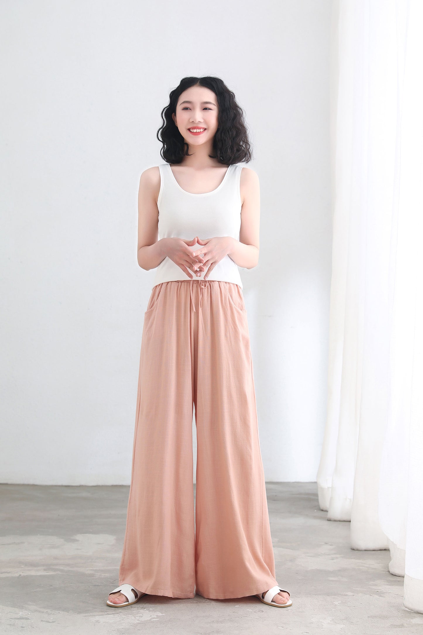 Wide Leg Palazzo Linen Pants for Women C2692