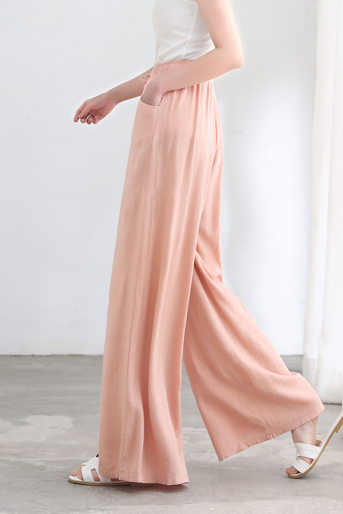 Wide Leg Palazzo Linen Pants for Women C2692