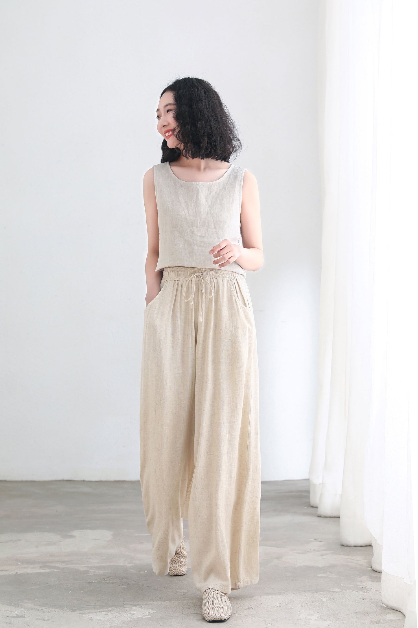 Elastic Waist Drawstring Long Pants C2694