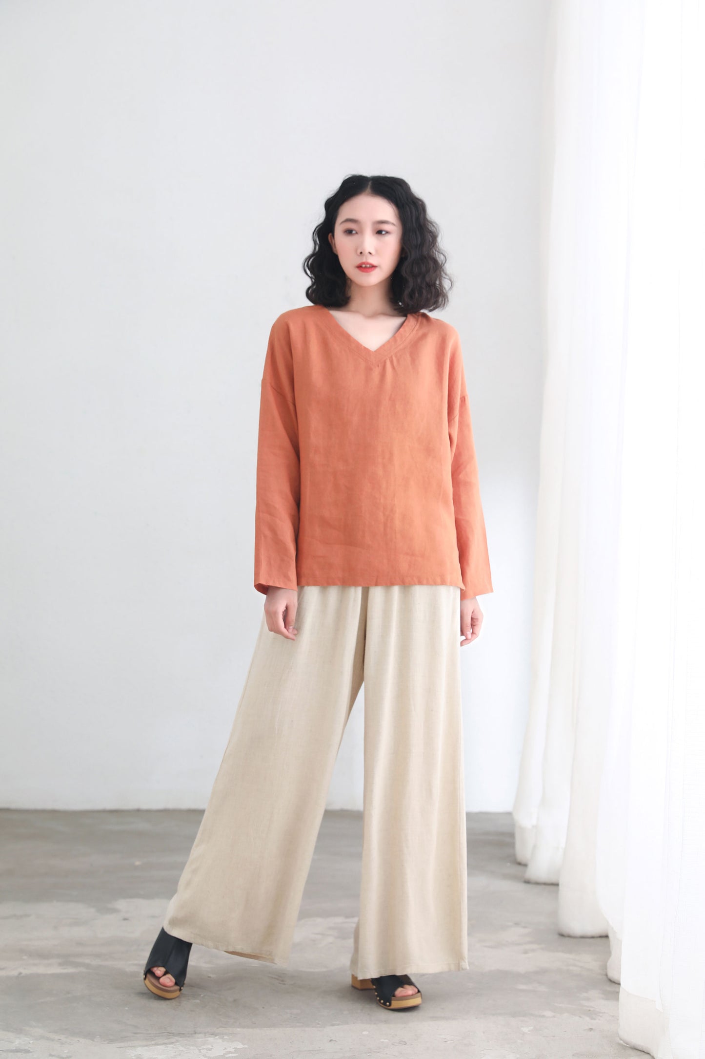 Orange Oversize Linen blouse Women C2695 -#CK2200455