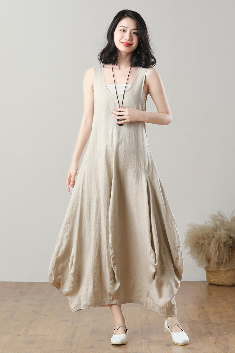 Women's Casual Sleeveless Linen Dress C3208