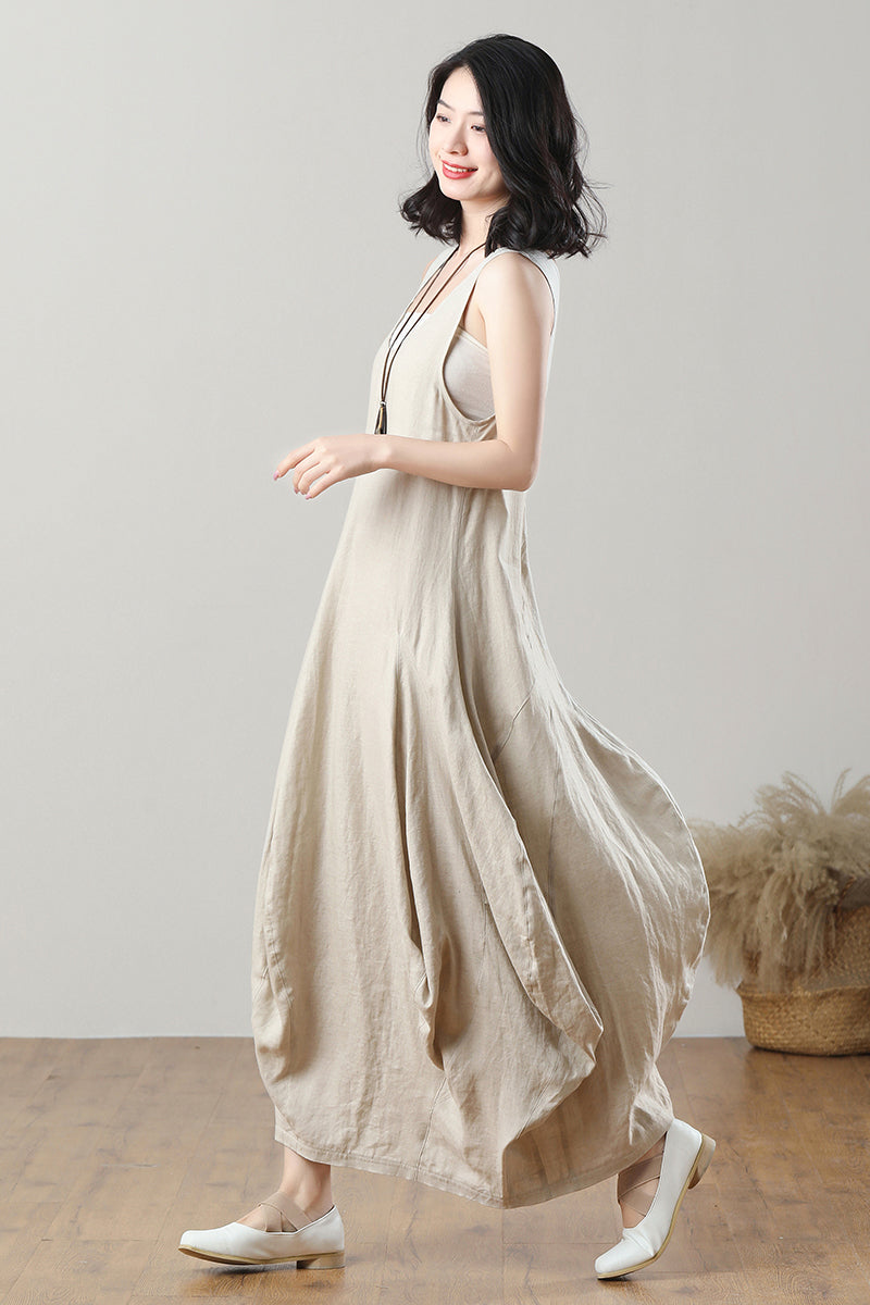 Women's Casual Sleeveless Linen Dress C3208