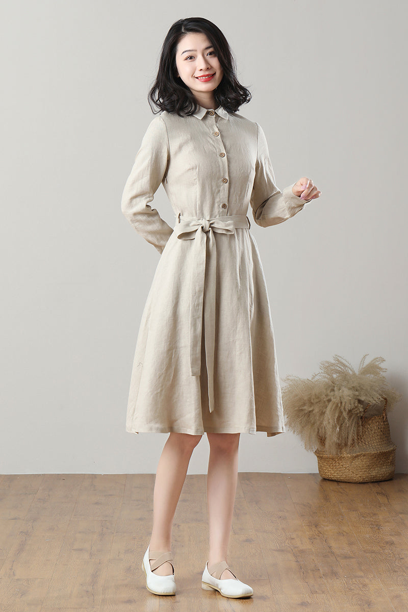 Spring Summer Linen Shirt Dress C3209
