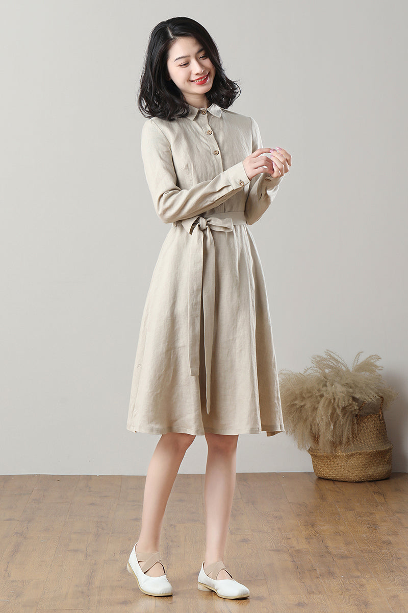 Spring Summer Linen Shirt Dress C3209