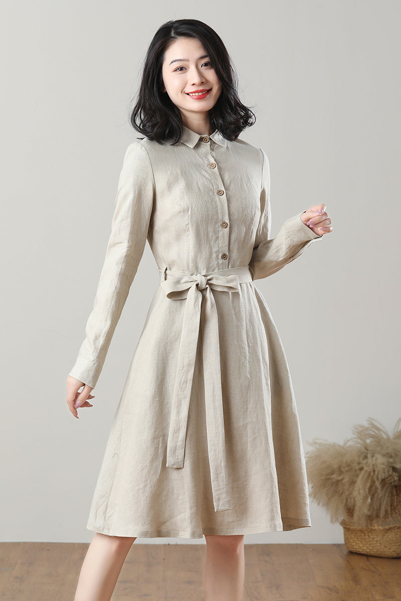 Spring Summer Linen Shirt Dress C3209