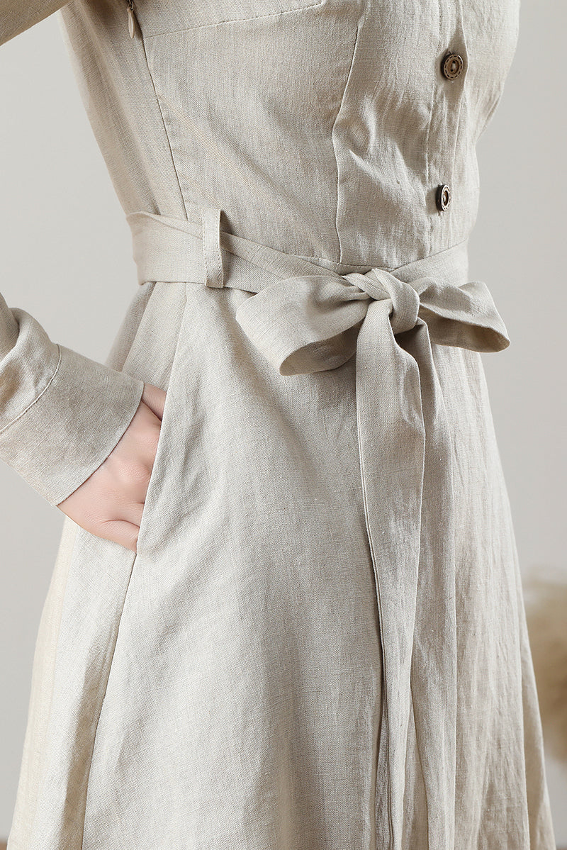 Spring Summer Linen Shirt Dress C3209