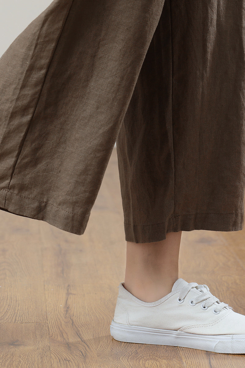 Coffee Wide Leg Linen Pants C3212