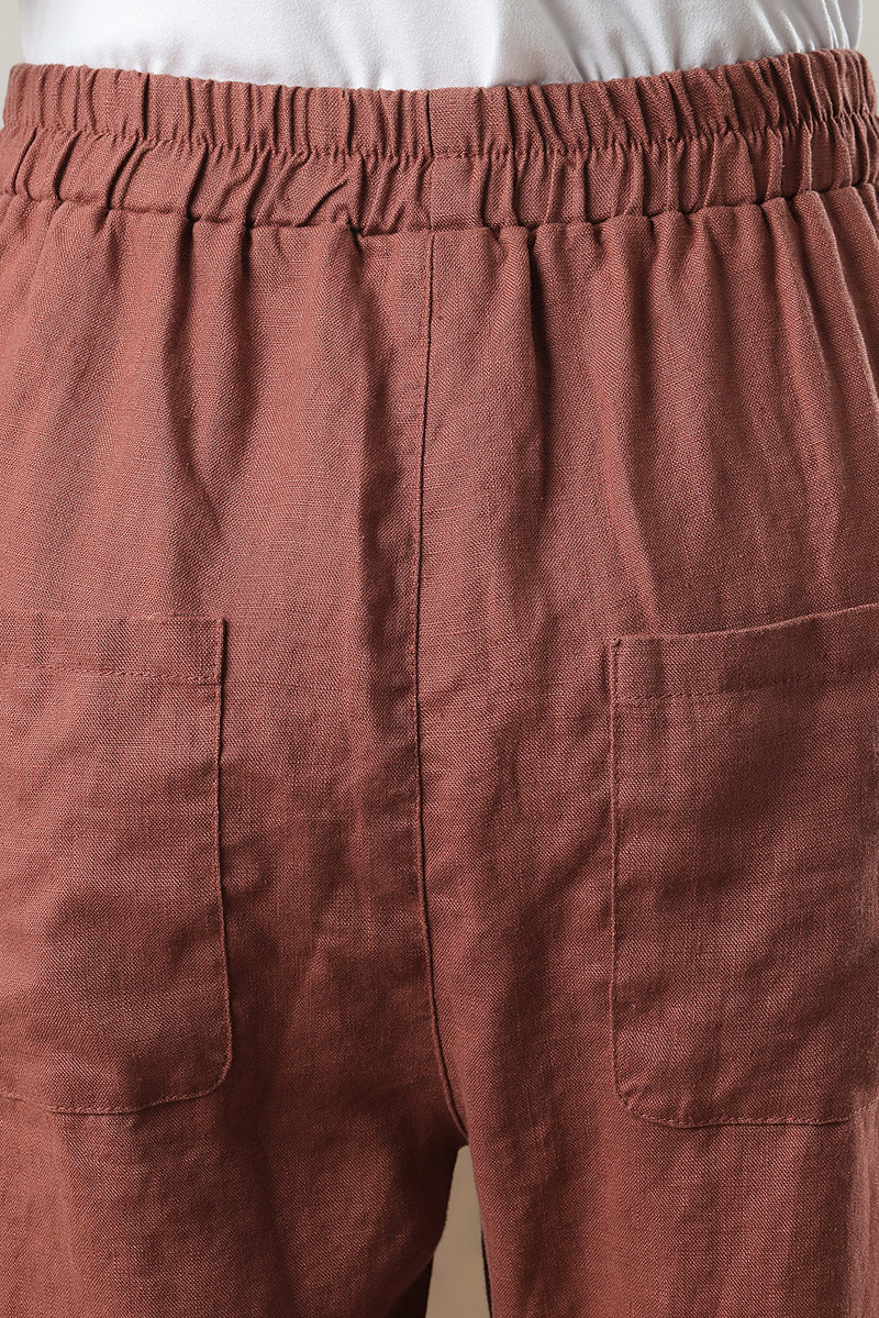 Brick Red Casual Linen Pants C3213