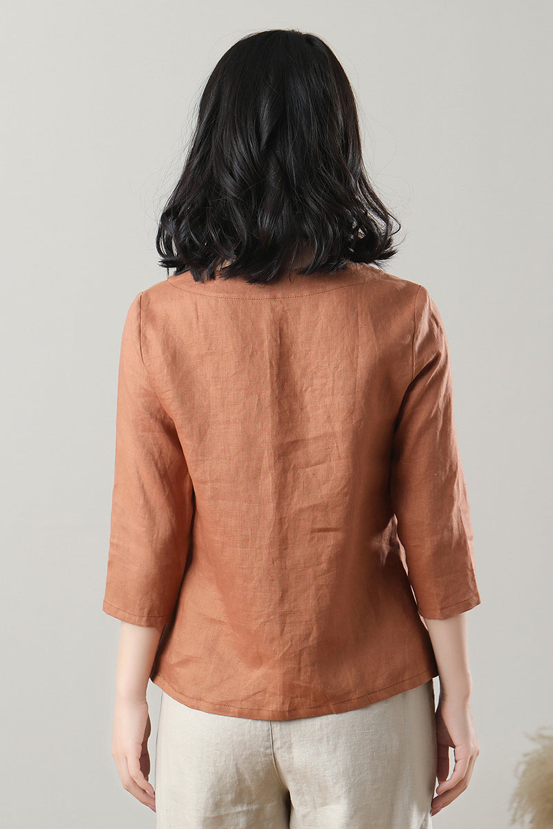 Casual Orange Linen Tops C3215