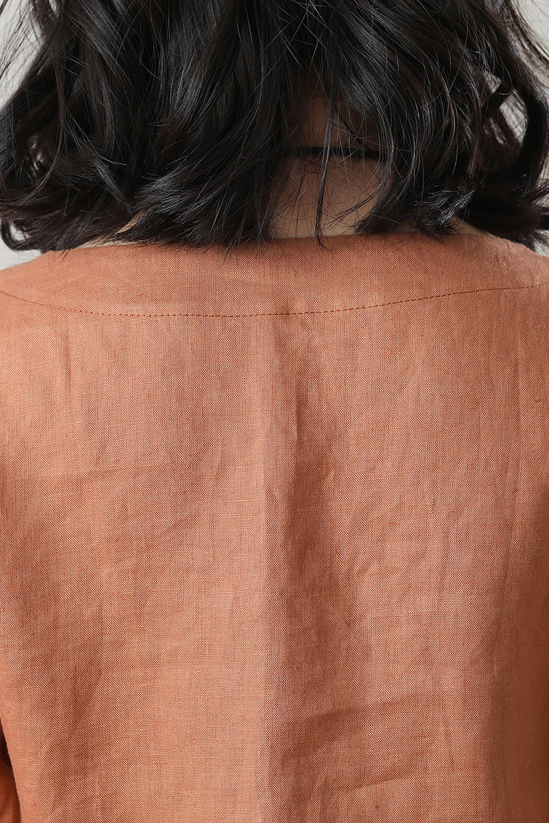 Casual Orange Linen Tops C3215