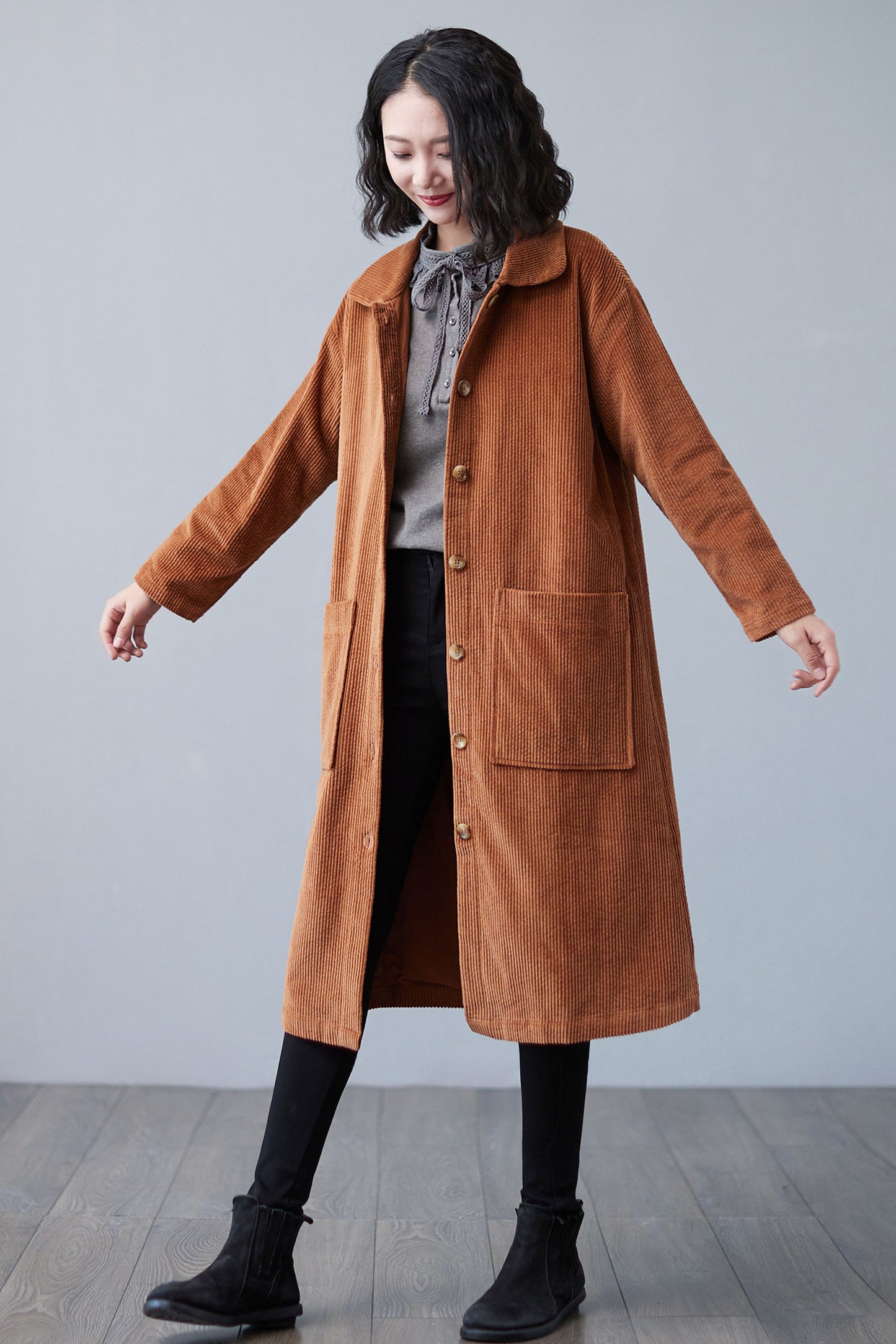 Stylish Fall Long Corduroy Coat Women C2508