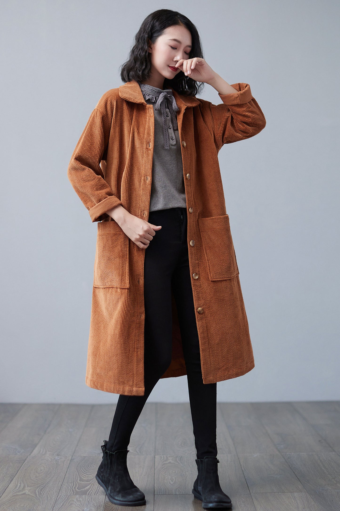 Stylish Fall Long Corduroy Coat Women C2508