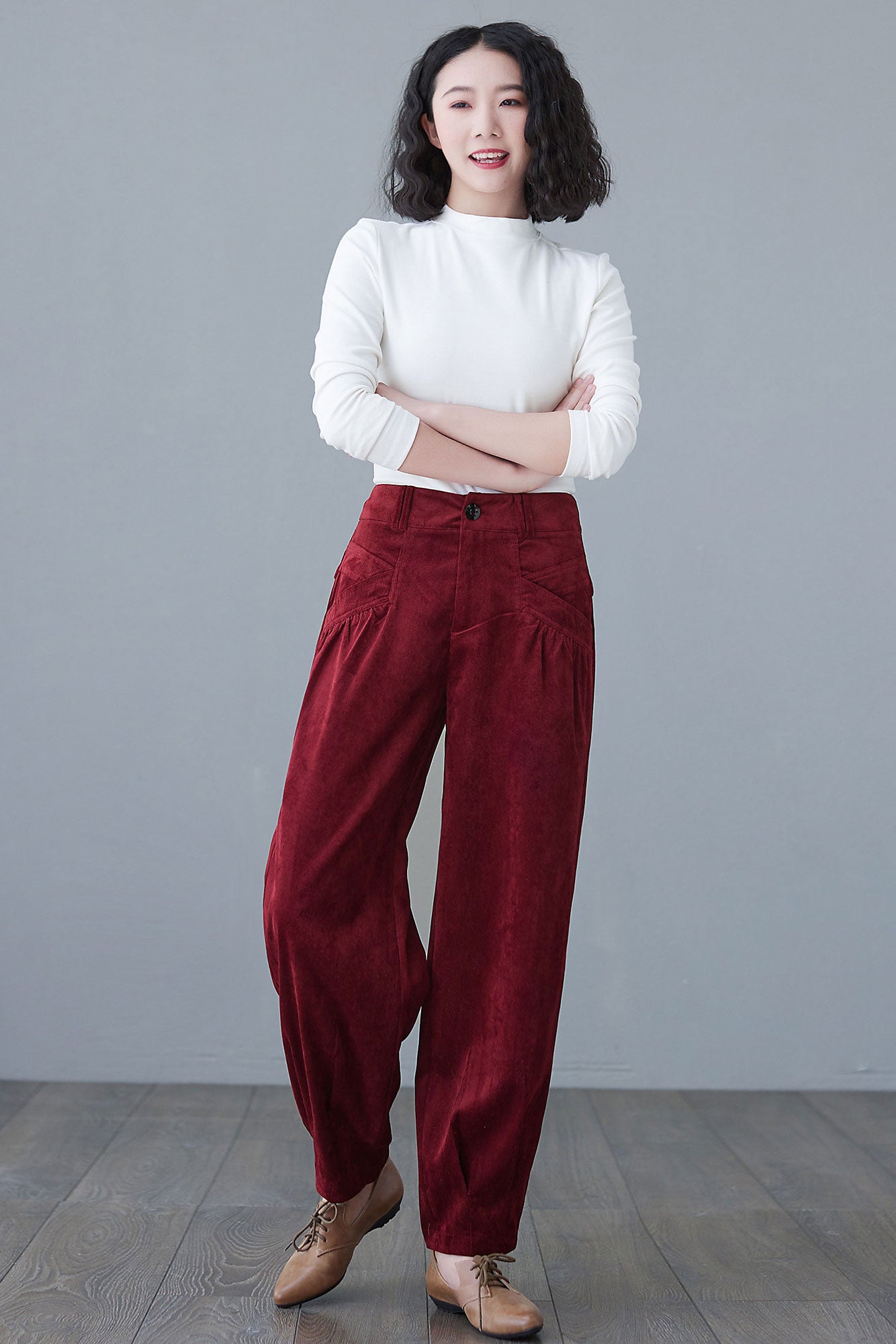 Wide Leg Corduroy Pants Women C2621