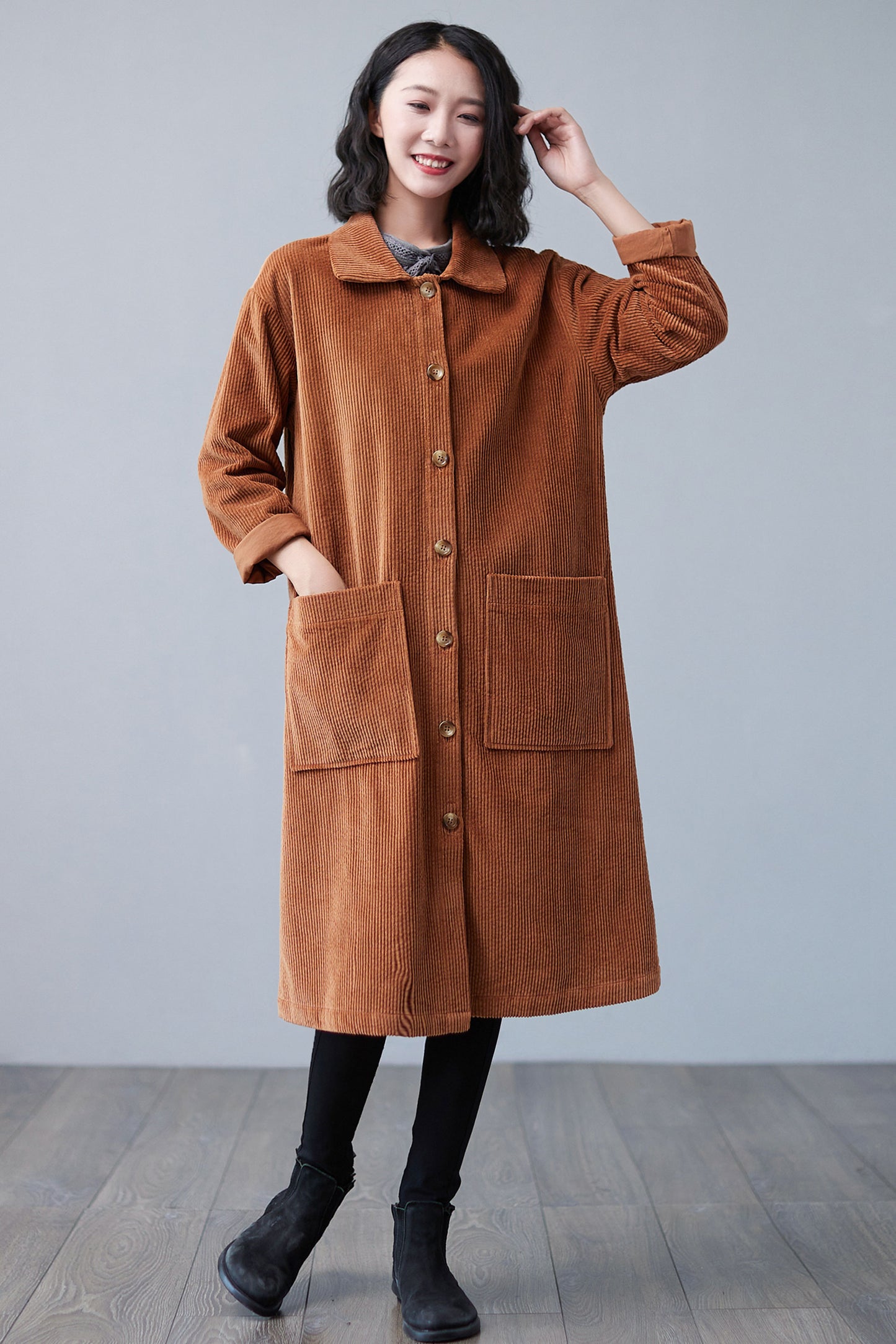 Stylish Fall Long Corduroy Coat Women C2508