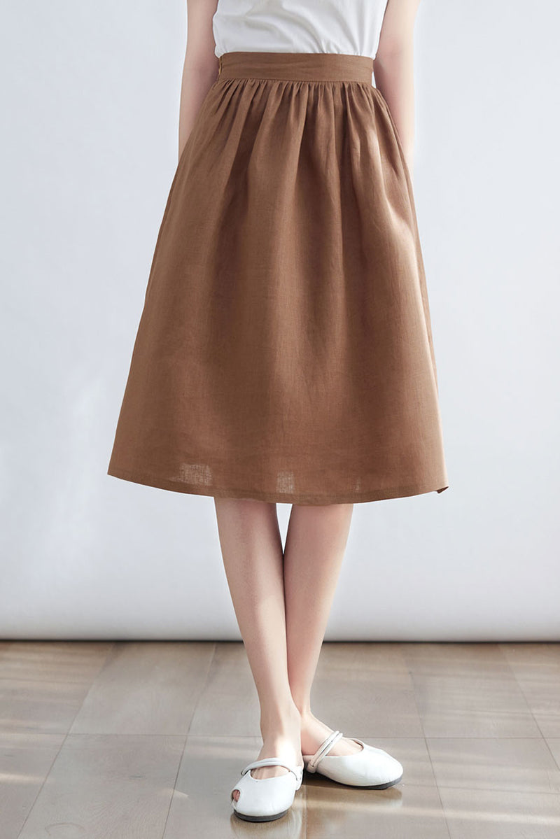 Brown Casual Women Linen Midi Skirt C2699 - Size XS #CK2200128