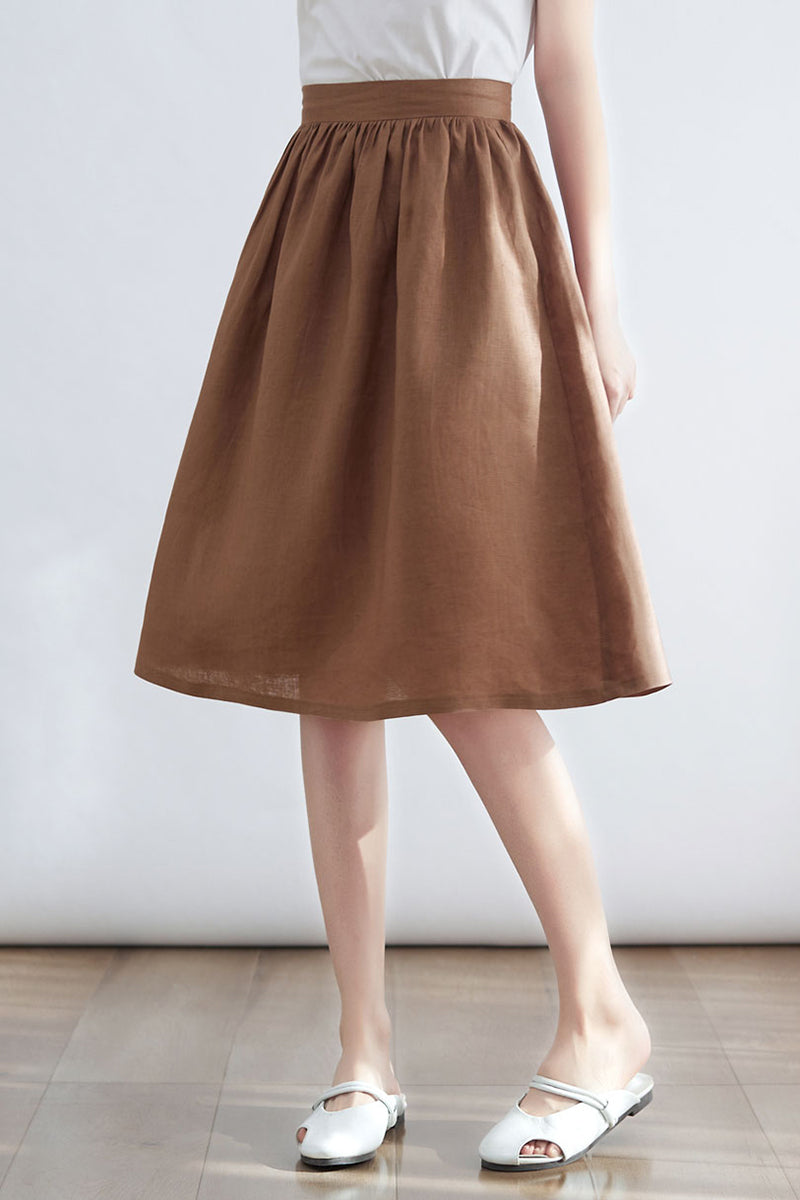 Brown Casual Women Linen Midi Skirt C2699 - Size XS #CK2200128