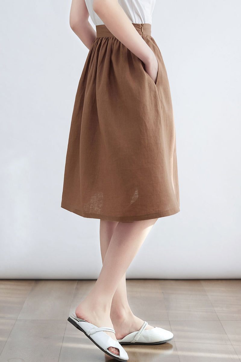 Brown Casual Women Linen Midi Skirt C2699 - Size XS #CK2200128
