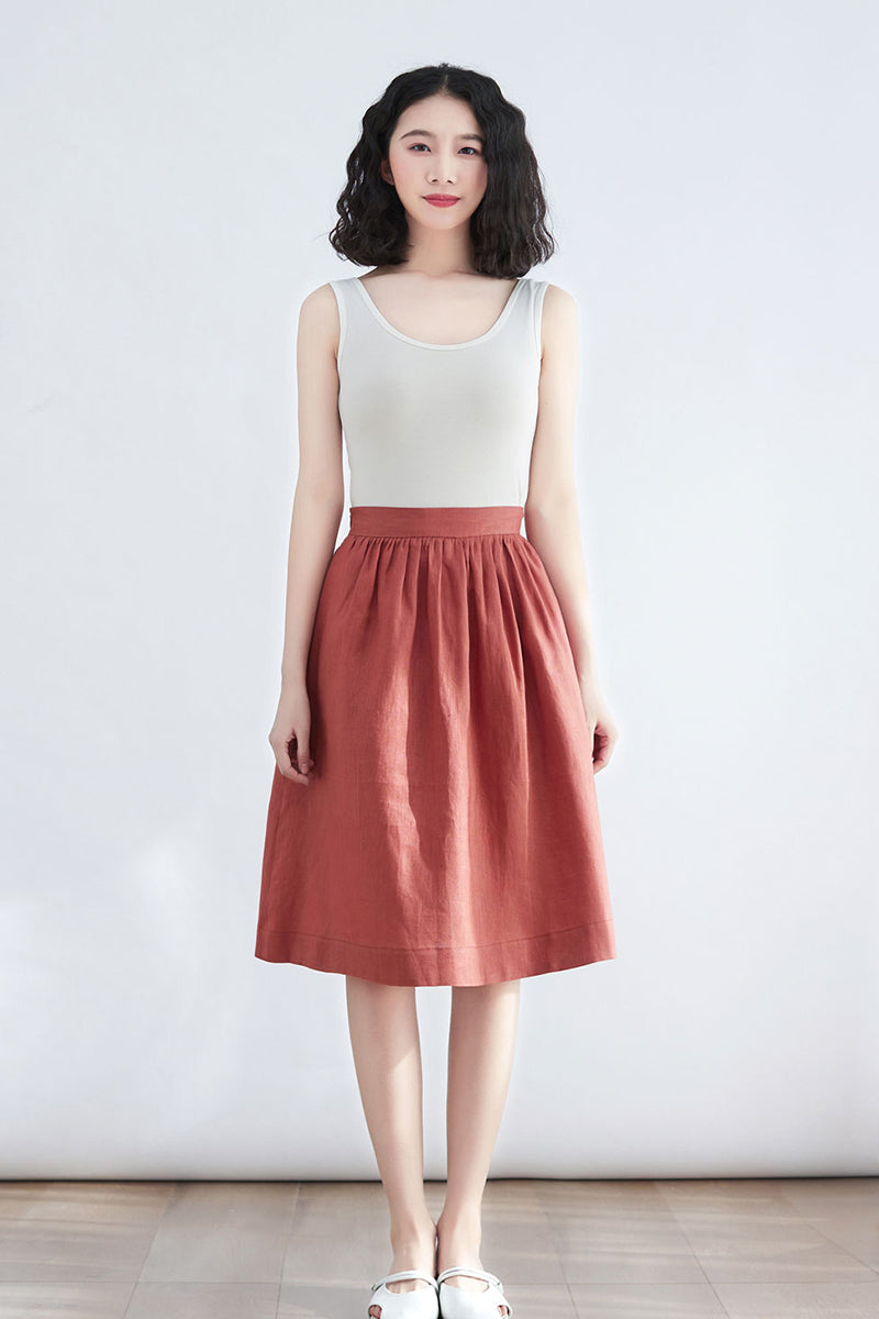 Women Casual Linen Midi Summer Minimalist Skirt C2700 - Size XS #CK2200129