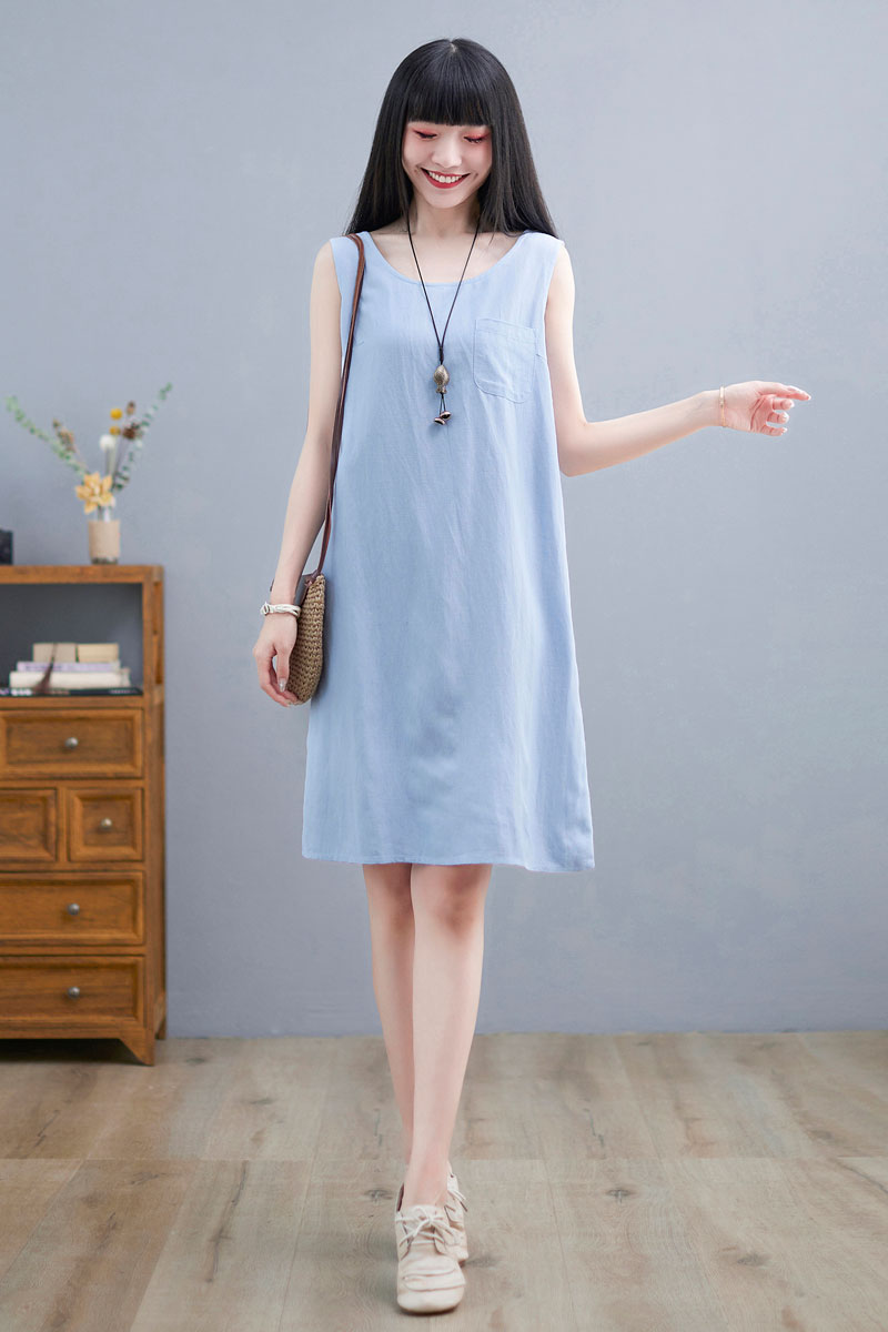 Summer Light Blue Tank Dress For Women C2253