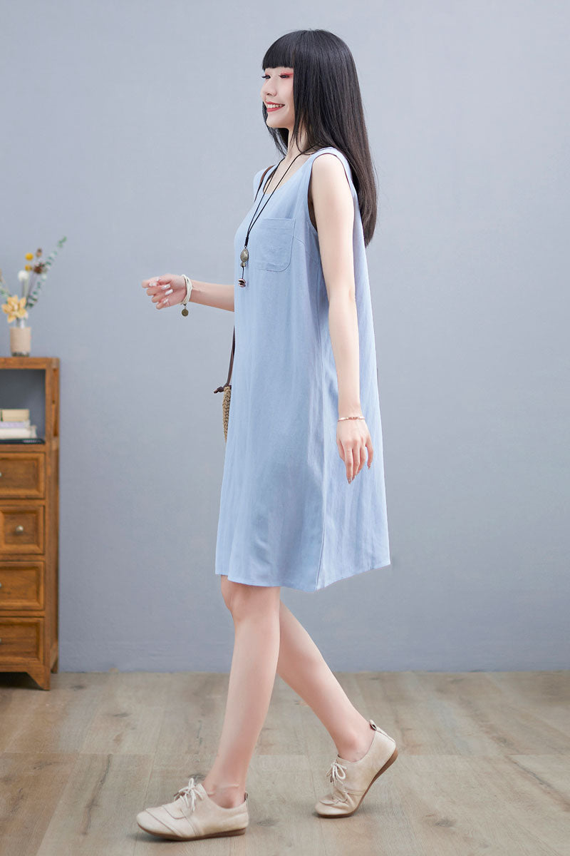 Summer Light Blue Tank Dress For Women C2253