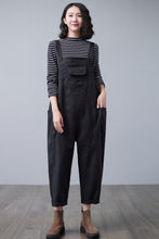 Load image into Gallery viewer, Black Linen Overalls Women C2503
