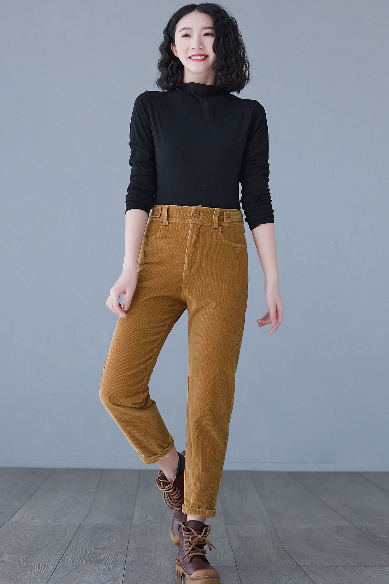 Loose Solid Corduroy Tapered Pants C2625