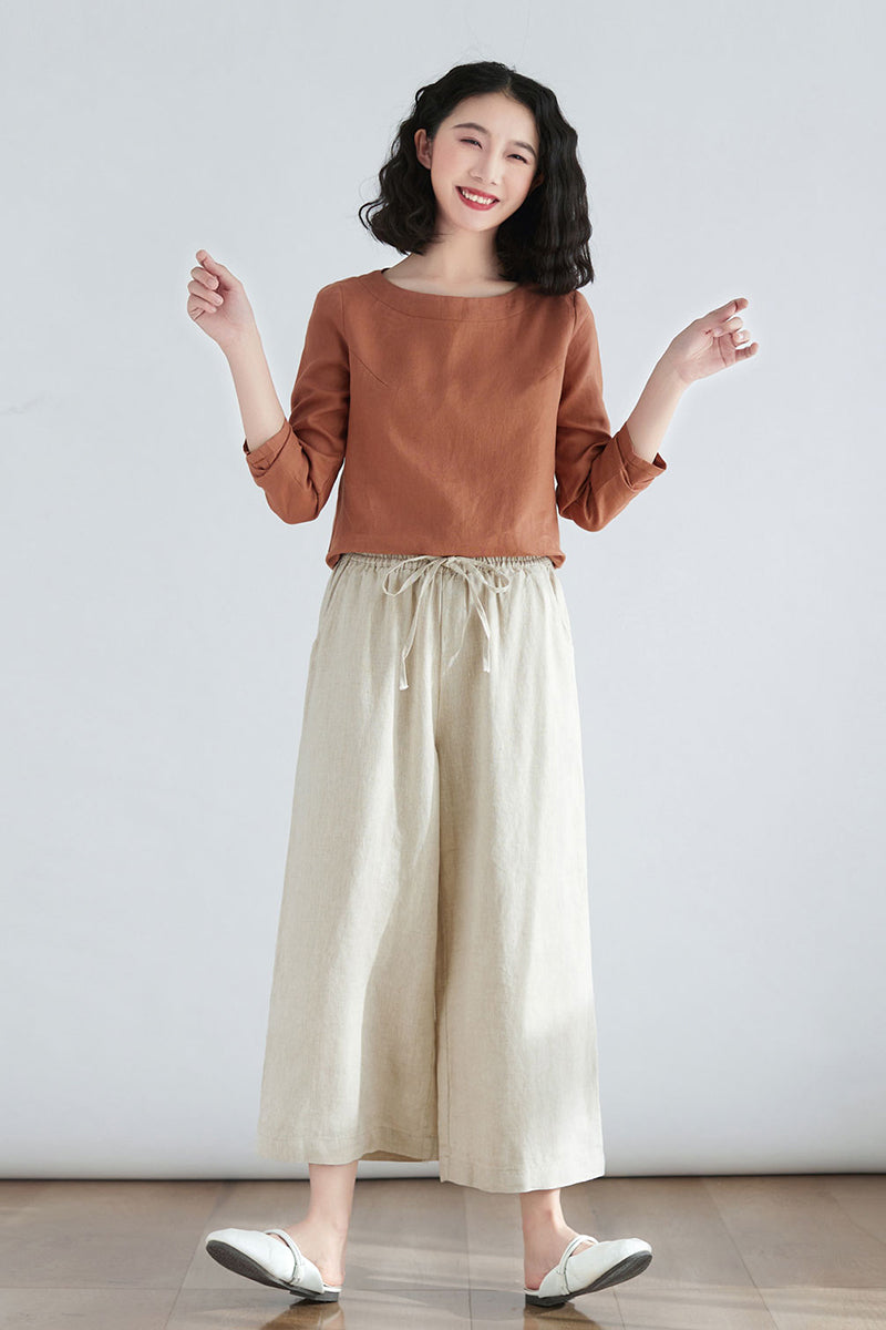Women Loose Casual Wide Leg Linen Pants C2704 -Size M #CK2200133