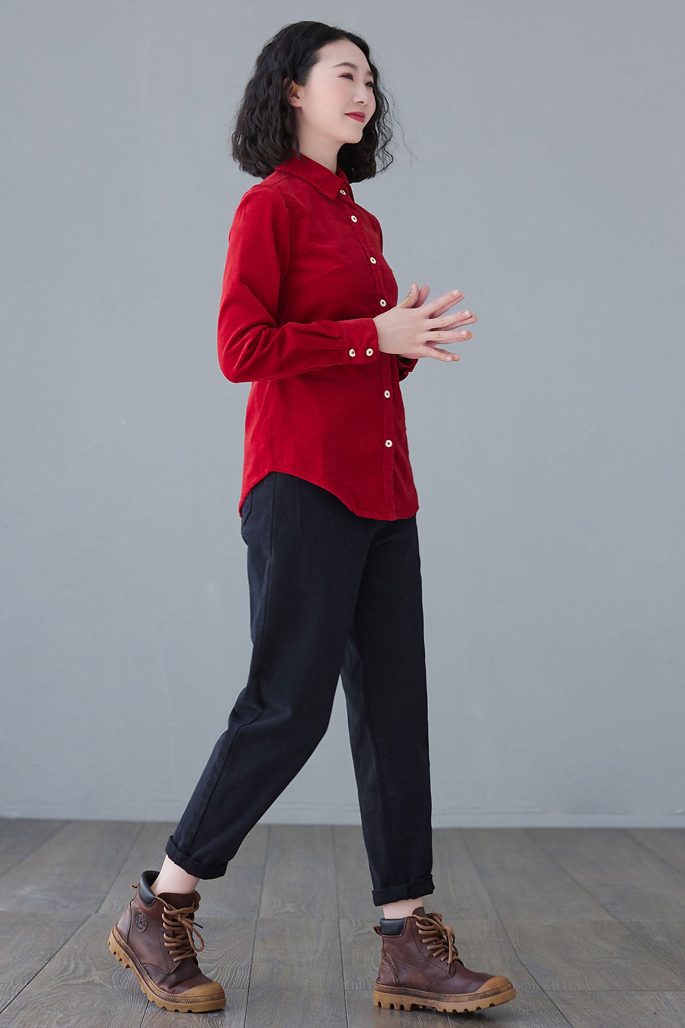 Women's Burgundy Corduroy Shirt C2628