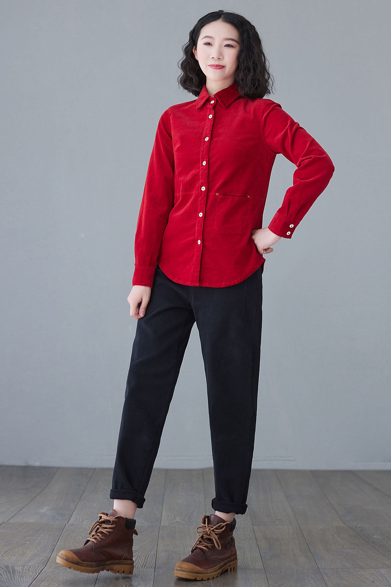 Women's Burgundy Corduroy Shirt C2628